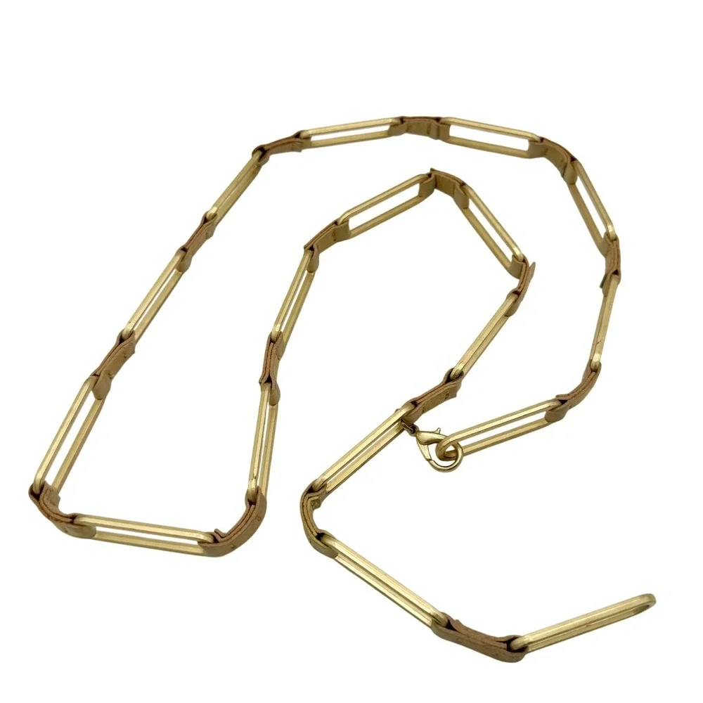 Vintage Brass Link Belt Leather Wraps Minimalist Boho Chain‎ Belt Festival